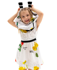 Платье с крупным цветочным рисунком белое для девочек Gulliver (98)