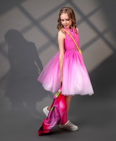 Юбка из сетки с градиентным цветовым переходом розовая для девочки Gulliver (104)