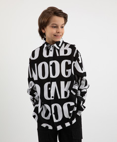 Рубашка удлиненнаяиз хлопкового сетчатого трикотажа черная для мальчика Gulliver (152)