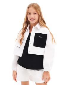 Куртка джинсовая с контрастной отделкой белая для девочек Gulliver (164)