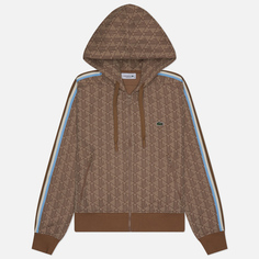 Женская толстовка Lacoste Monogram Jacquard Zip Front Hoodie, цвет коричневый, размер XS