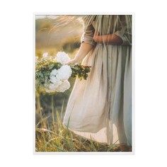 Постер Лакарт Дизайн Девушка и цветы в белой деревянной раме 50х70 см