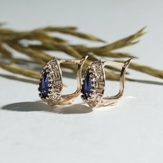 Серьги Queen Fair, фианит, синий, желтый