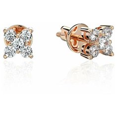 Серьги пусеты Эстет, красное золото, 585 проба, фианит, бесцветный