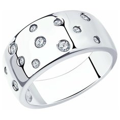 Кольцо Diamant, серебро, 925 проба, родирование, фианит, размер 17
