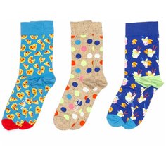 Носки Happy Socks, 3 пары, размер 36-40, мультиколор, голубой, синий, бежевый