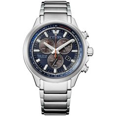 Наручные часы CITIZEN Eco-Drive, серебряный, синий