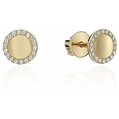 Серьги пусеты Эстет, желтое золото, 585 проба, родирование, фианит, бесцветный