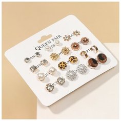 Серьги пусеты Queen Fair, пластик, эмаль, стекло, белый, красный