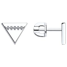 Серьги пусеты Diamant, серебро, 925 проба, родирование, фианит, белый