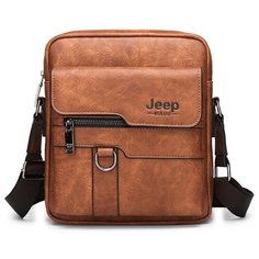 Сумка планшет Jeep Buluo Сумка мессенджер Jeep Buluo светло-коричневая, фактура гладкая, коричневый