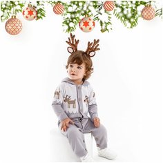 Комбинезон Amarobaby Pure Love Christmas Deer, открытая стопа, размер 62, серый, белый