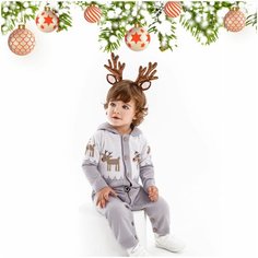 Комбинезон Amarobaby Pure Love Christmas Deer, открытая стопа, размер 62, серый, белый