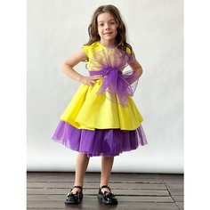 Платье Бушон, размер 134-140, фиолетовый, желтый