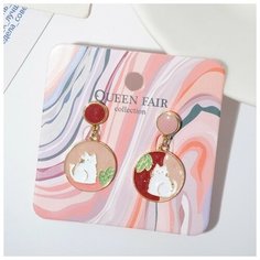 Серьги непарные Queen Fair, эмаль, размер/диаметр 3 мм, розовый, красный