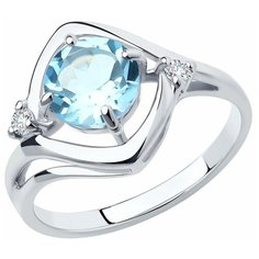 Кольцо Diamant, серебро, 925 проба, родирование, топаз, фианит, размер 16