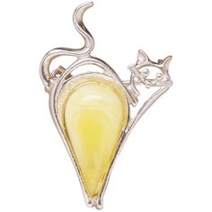 Брошь, янтарь прессованный, янтарь синтетический, янтарь, серебряный, желтый