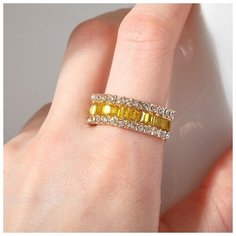 Кольцо Queen Fair, стекло, безразмерное, желтый, серебряный