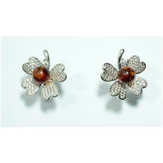 Серьги двусторонние , янтарь прессованный, золотой, коричневый