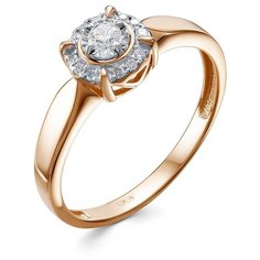Кольцо Vesna jewelry, красное золото, 585 проба, родирование, бриллиант, размер 17.5, бесцветный