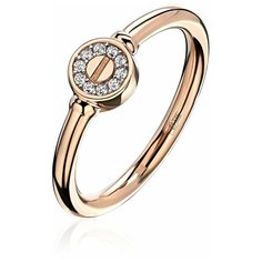 Кольцо Эстет, красное золото, 585 проба, родирование, фианит, размер 17.5