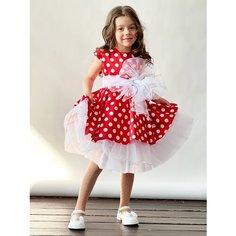 Платье Бушон, размер 128-134, красный, белый