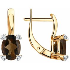 Серьги Diamant, красное золото, 585 проба, фианит, раухтопаз