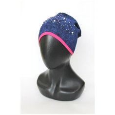 Шапка бини AJS, размер 48-50, синий, розовый