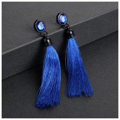 Серьги пусеты Queen Fair, стекло, текстиль, синий