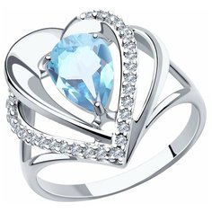 Кольцо Diamant, серебро, 925 проба, родирование, фианит, топаз, размер 17