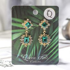 Серьги пусеты Queen Fair, стекло, размер/диаметр 4 мм, зеленый, желтый