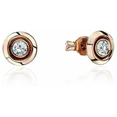Серьги пусеты Эстет, красное золото, 585 проба, фианит, бесцветный
