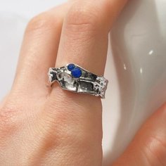 Кольцо Queen Fair, безразмерное, синий, серебряный