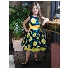 Платье Бушон, размер 122-128, зеленый, желтый