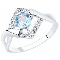 Кольцо Diamant, серебро, 925 проба, топаз, фианит, размер 17.5