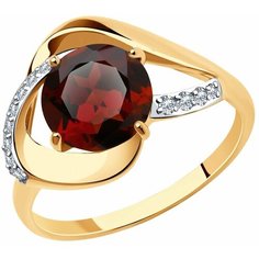 Кольцо Diamant, красное золото, 585 проба, фианит, гранат, размер 17