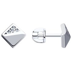 Серьги пусеты Diamant, серебро, 925 проба, родирование, фианит, белый
