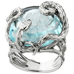 Кольцо IVENA, серебро, 925 проба, чернение, кварц, размер 21, голубой
