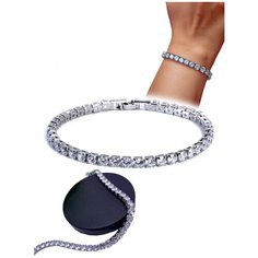 Браслет-цепочка, циркон, размер 19 см, размер XL, диаметр 5.5 см, серебристый