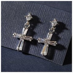 Серьги пусеты Queen Fair, фианит, белый, серебряный