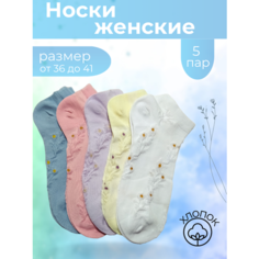 Носки МАСТЕР ХЛОПКА, 5 пар, размер 36-41, фиолетовый, белый, розовый, бежевый, голубой
