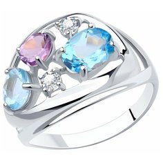 Кольцо Diamant, серебро, 925 проба, родирование, фианит, размер 18.5, белый