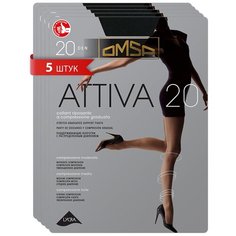 Колготки Omsa Attiva, 20 den, 5 шт., размер 4/L, черный