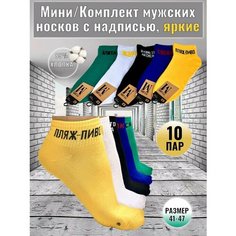 Носки Мини, 10 пар, размер 40-47, черный, желтый, зеленый, синий, белый