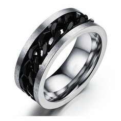 Кольцо 2beMan, размер 21, ширина 8 мм, серебряный, черный