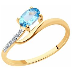 Кольцо Diamant, красное золото, 585 проба, топаз, фианит, размер 18.5