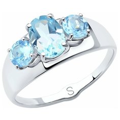 Кольцо Diamant, серебро, 925 проба, родирование, топаз, размер 18