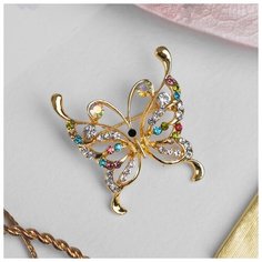 Брошь Queen Fair, стразы, мультиколор, золотой