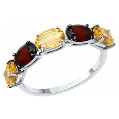 Кольцо SOKOLOV, серебро, 925 проба, родирование, цитрин, гранат, размер 17