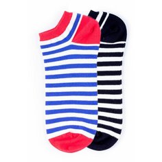 Носки Burning Heels Комплект коротких носков Burning Heels из двух пар в полоску, 2 пары, размер 42-45, синий, черный, красный